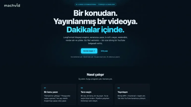 Türkçe odaklı yapay zeka platformu Machvid, video üretim süreçlerini dakikalara indiriyor